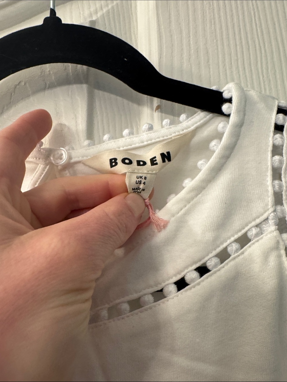 Boden White Eyelet-Trim Long Sleeve Blouse- 100% cotton - Picture 2 of 4